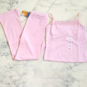 NWT. Girl's Cotton/Spandex Beaded Sparkling Lace Cami w/build-in bra & Pants Set
